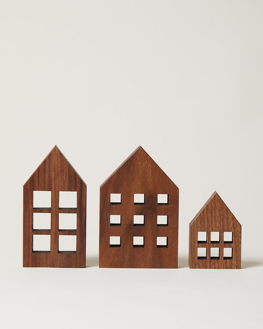 crafted holiday house set of three in walnut 